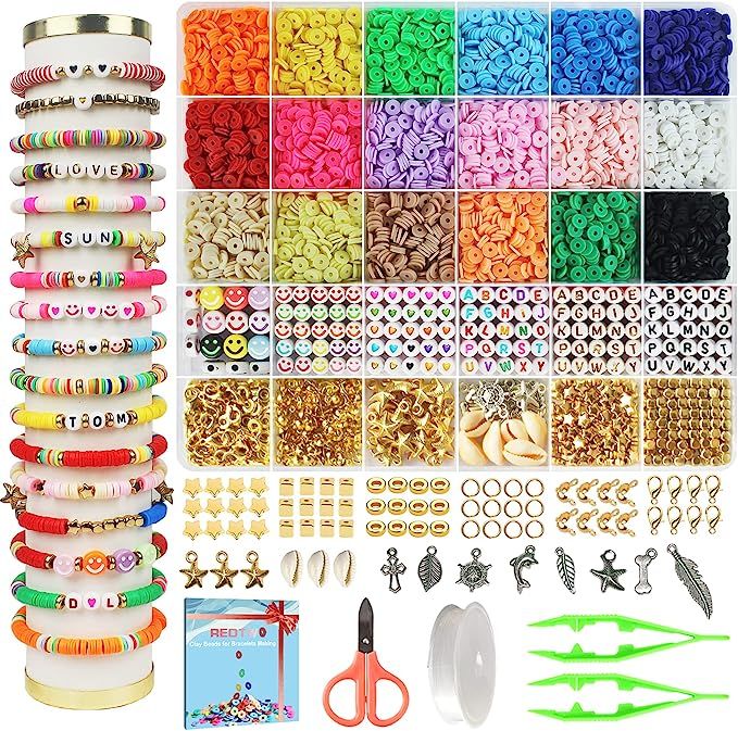 Redtwo 5100 Clay Beads Bracelet Making Kit, Friendship Bracelet Beads Flat Preppy Beads for Jewel... | Amazon (US)
