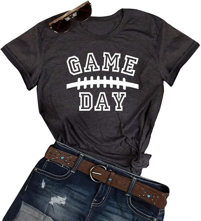 GEMLON Game Day Football T-Shirt for Women Letter Print Short Sleeve Casual Tee | Amazon (US)