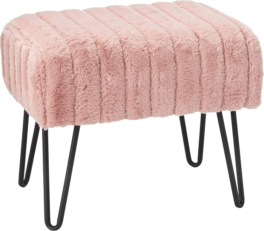 Home Soft Things Super Mink Faux Fur Pink Ottoman Bench, 19" x 13" x 17", Rose Smoke, Living Room... | Amazon (US)