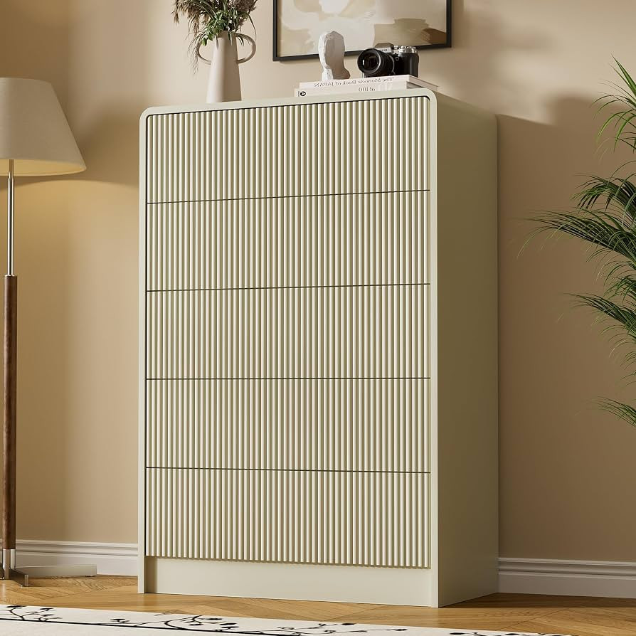 Furniway Beige 5 Drawer Dresser for Bedroom, Curved Tall Dresser with Push-to-Open Design, Chest ... | Amazon (US)