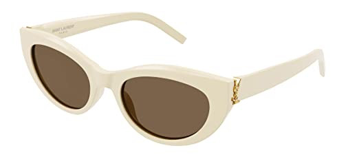 Saint Laurent Women's Monogram Cat Eye Sunglasses, Ivory/Ivory/Brown, One Size | Amazon (US)