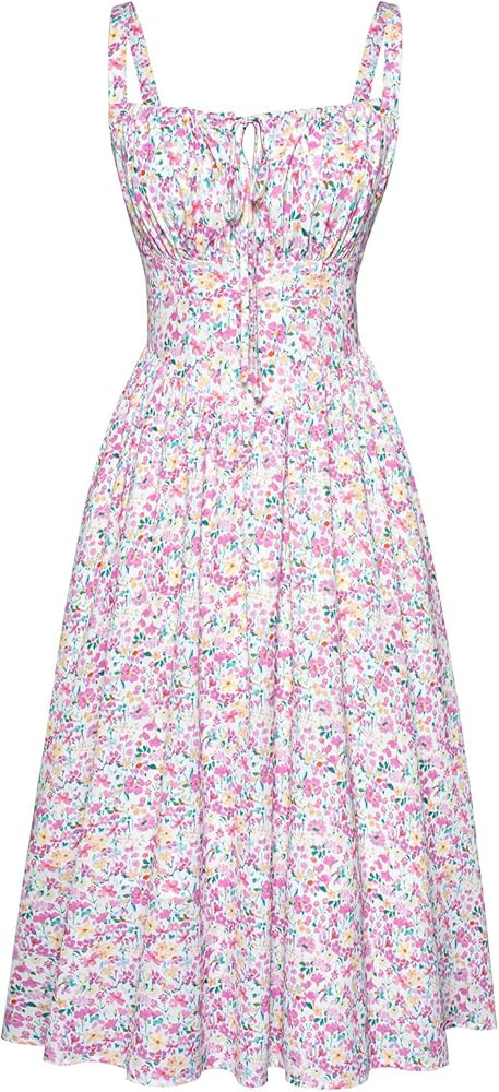 Scarlet Darkness Floral Printed Corset Dress Ruched Bust Cami Dress Flowy Sundress | Amazon (US)