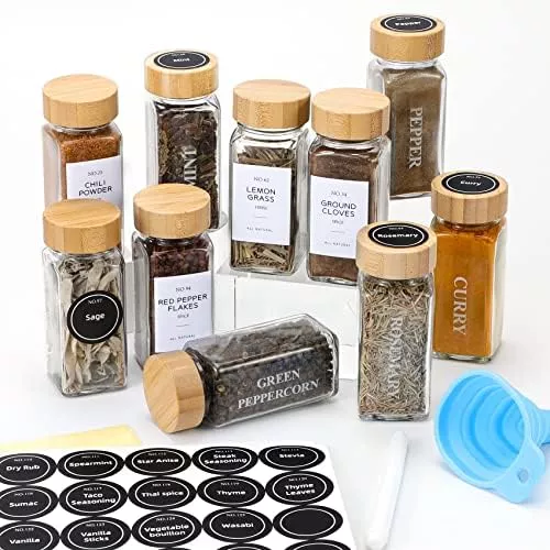 Spice Jars with Label-4oz 24Pcs, Glass Spice Jars with Bamboo Lids