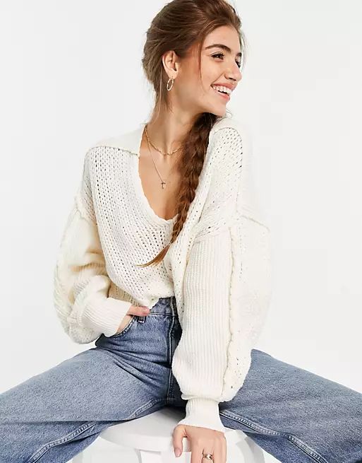 Free People sea bright pullover oversized cropped sweater in chunky knit | ASOS | ASOS (Global)