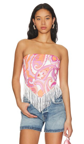 Mara Fringe Scarf Top in Pink Multi | Revolve Clothing (Global)