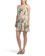 Linen Blend Tropical Summer Printed Halter Mini Dress | TJ Maxx