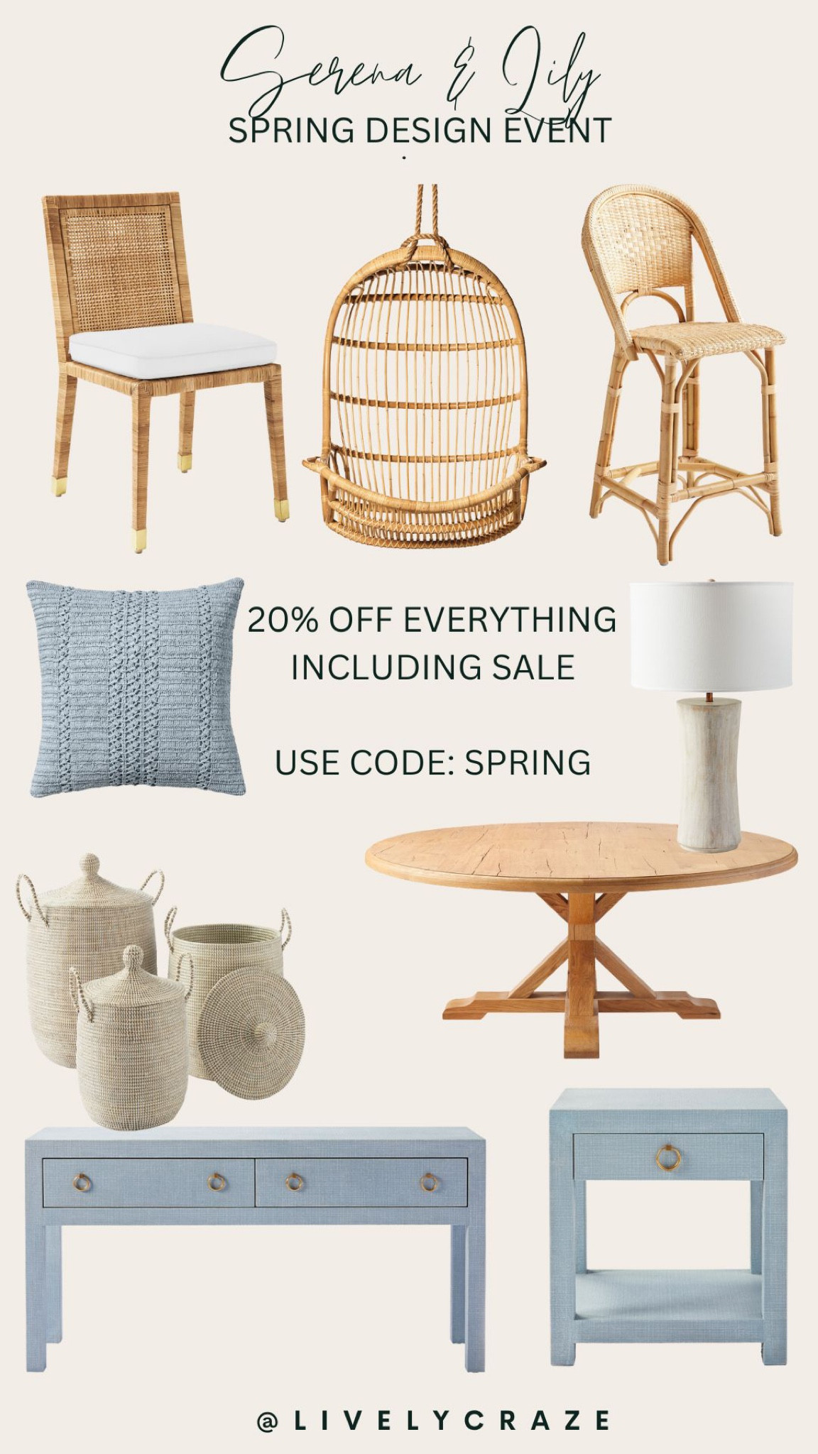 Serena & lily spring sale event 20% off sitewide use code spring 

#LTKSeasonal #LTKhome #LTKSale