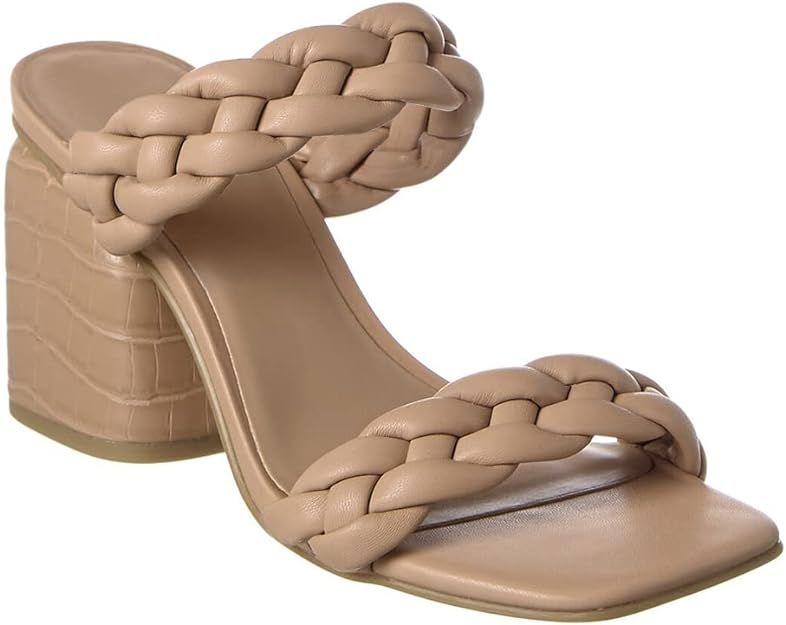 Womens Braided Sandals Block Chunky Heel Dressy Summer Square Open Toe Slip-on Slide Shoes | Amazon (US)