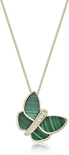 Black Onyx, Mother of Pearl or Malachite and Cubic Zirconia Butterfly Pendant Necklace for Women ... | Amazon (US)