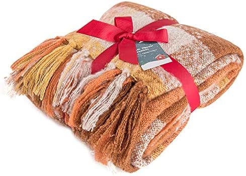 G Lake Orange Plaid Blanket Throw Acrylic Soft Reversible Dyed Fringed Bed Blanket Gift for Chris... | Amazon (US)