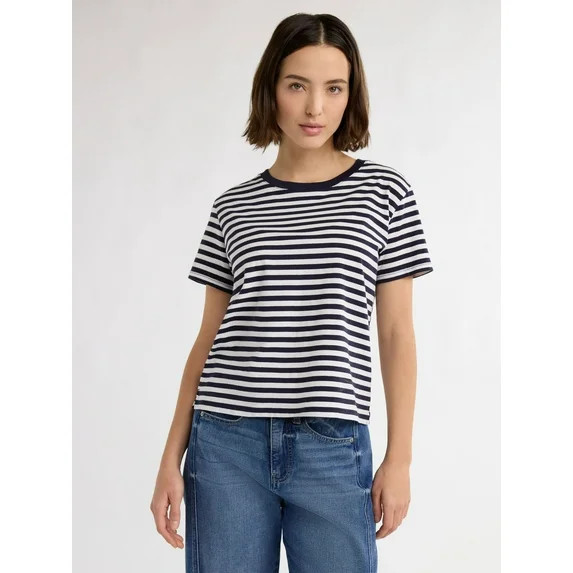 Free Assembly Women's and Women's Plus Cotton Cropped Boxy Tee with Short Sleeves, Sizes XS-4X - ... | Walmart (US)
