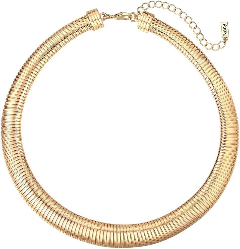 Chunky Stainless Steel Choker Necklace For Women, Gold Striped Flat Snake African Collar Exaggera... | Amazon (US)