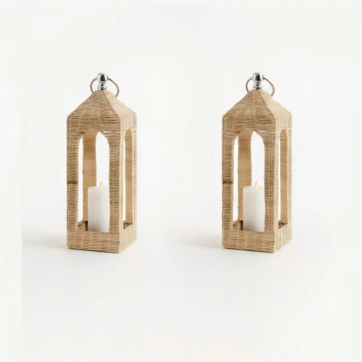JEWLALO 14” Modern Rattan Lantern, 2PCS Cathedral Arch Candle Holder, Natural Wicker Hurricane ... | Walmart (US)