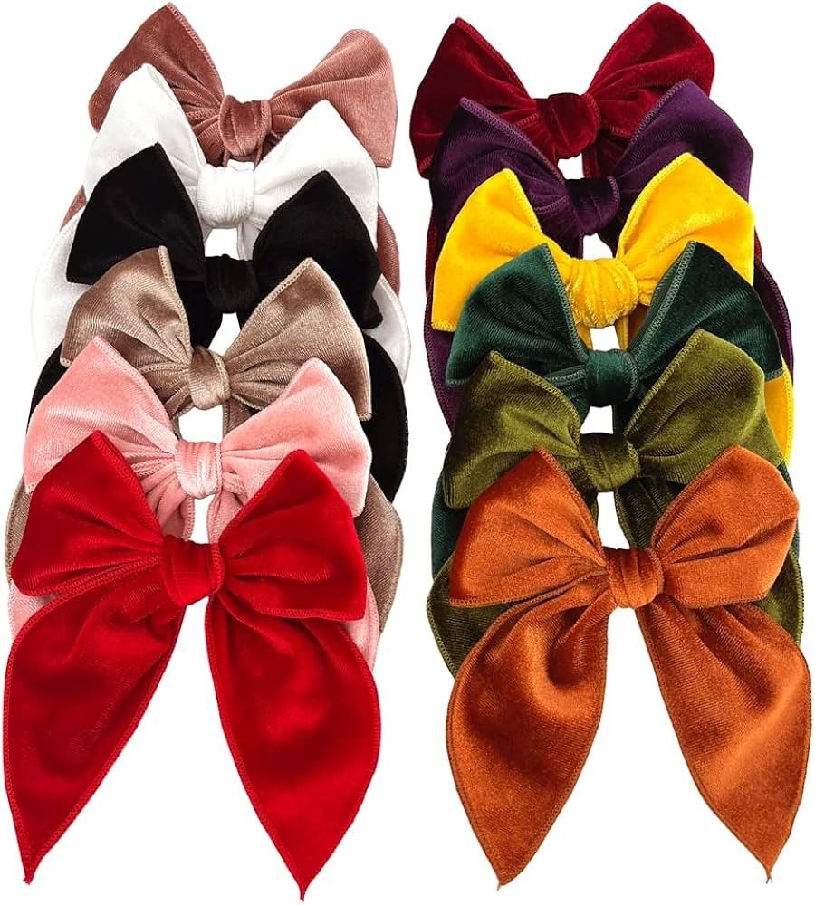 Velvet Fable Bow Hair Clips Baby Girls Women Large Velvet Cheer Hair Bows Barrettes Accessories f... | Amazon (US)