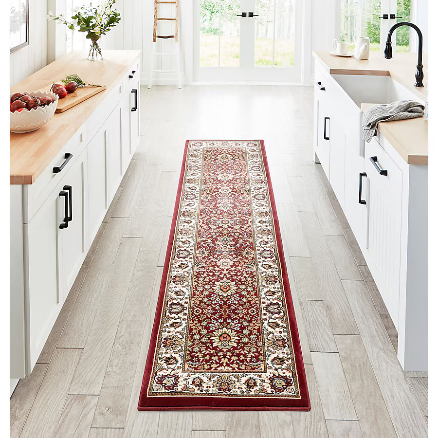 allen + roth Koralin 2 x 8 (ft) Loomed Polypropylene Red Rectangular Indoor Floral/Botanical Orie... | Lowe's