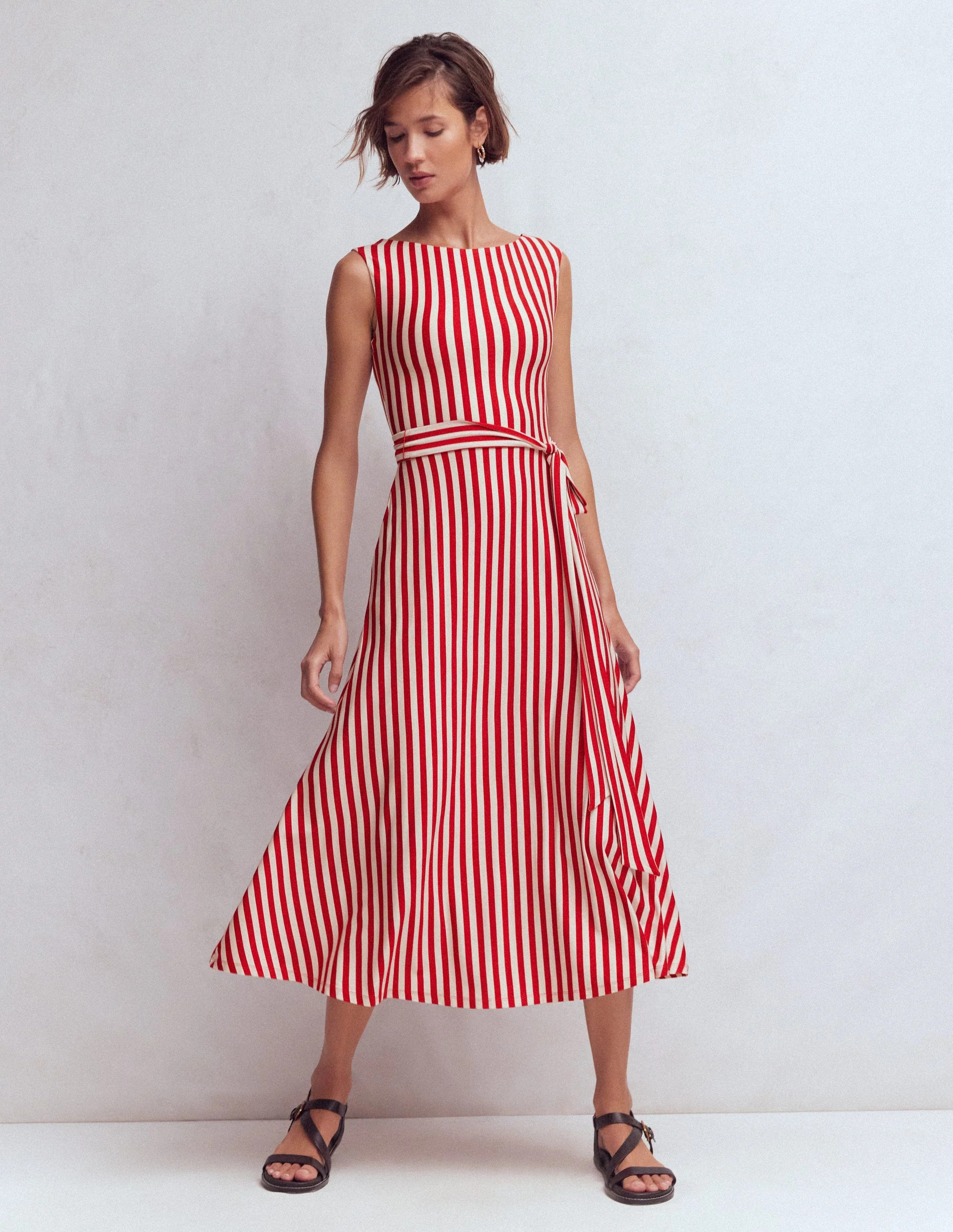 Tamsin Jersey Midi Dress-Merida Red and Ivory Stripe | Boden (US)