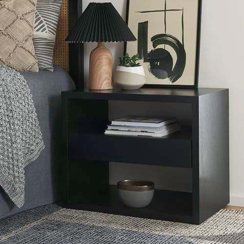 SAFAVIEH Home Collection Munson Black 2-Shelf 1-Drawer Nightstand (Fully Assembled) | Amazon (US)