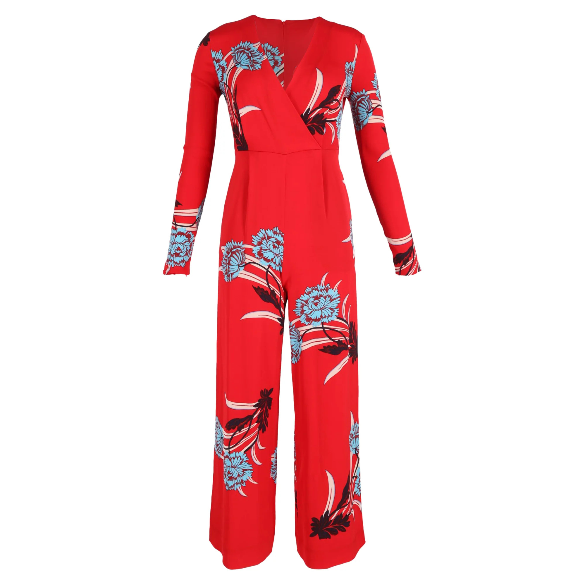 Diane Von Furstenberg Floral Print Jumpsuit in Red Viscose | Shop Simon
