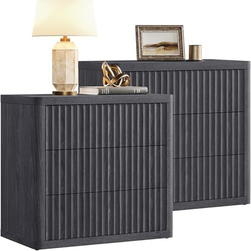 SICOTAS Night Stand Set 2 - Oversized Extra Large Bedside Table Modern Side Table with Storage Fluted 3 Drawer Nightstand 27.5" W End Tables Dorm Room Nightstands for Bedroom Sofa Couch Home Office | Amazon (US)