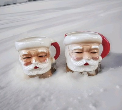 Vintage Ceramic Christmas Santa Mugs Eye Closed With Red Handles Set Of 2 | eBay | eBay US
