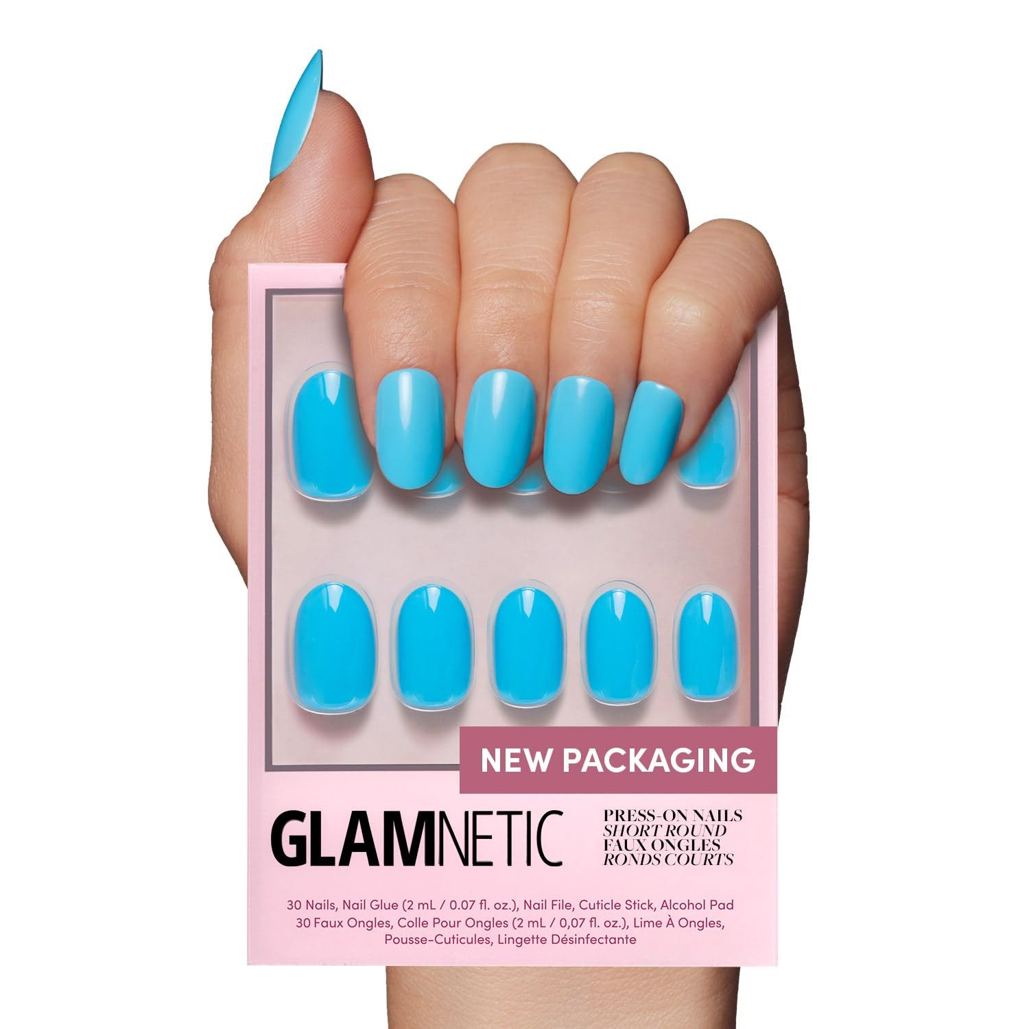 Glamnetic Press On Nails - Azure Blue | Opaque Bright Blue Short Round Fake Nails, Salon Quality ... | Amazon (US)