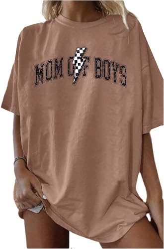 Women Boy Mama T Shirt Mom of Boys Shirt Cute Mom Life Shirts Mommy Casual Oversized Top Tee Brown | Amazon (US)