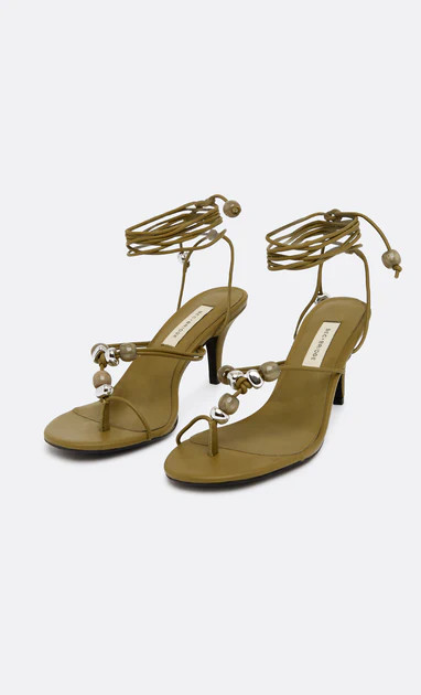LEYLA BEADED HEEL - OLIVE LEATHER/OLIVE/SILVER | Bec & Bridge (Global)