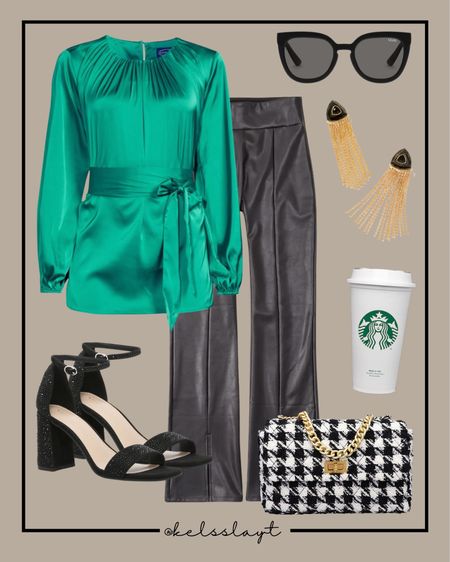 Outfit idea, Walmart fashion, faux leather pants, dsw, Abercrombie, black heels, houndstooth bag 

#LTKSeasonal #LTKsalealert #LTKitbag