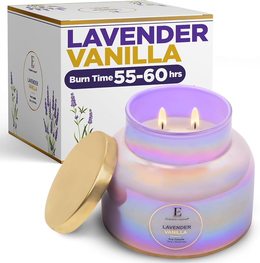 Lavender Vanilla Candle | Long Lasting Over 55 Hours, Highly Scented | 100% Soy, 3-Wick, Hand Pou... | Amazon (US)