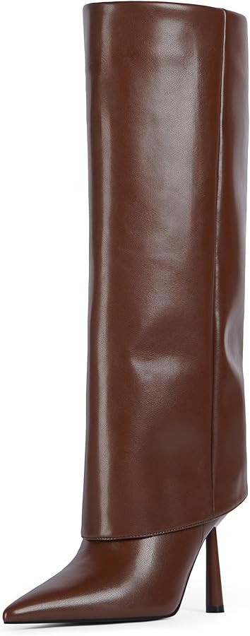 Modatope Fold Over Knee High Boots Women Pointed Toe Stiletto Heel Tall Boots Side Zipper Womens ... | Amazon (US)