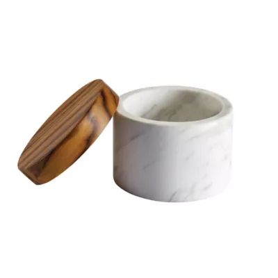 Anolon® Pantryware White Marble Salt Cellar with Teak Wood Lid | Bed Bath & Beyond
