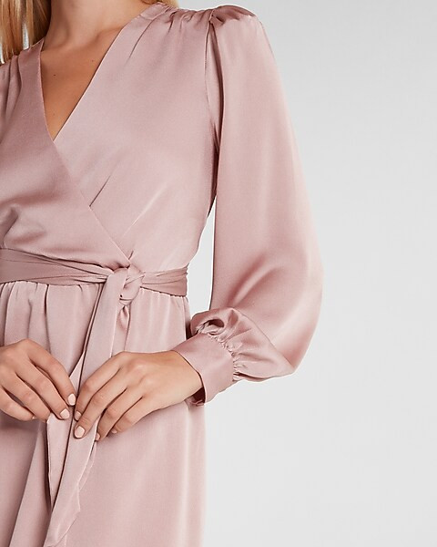 Satin Tie Waist Long Sleeve Mini Dress | Express