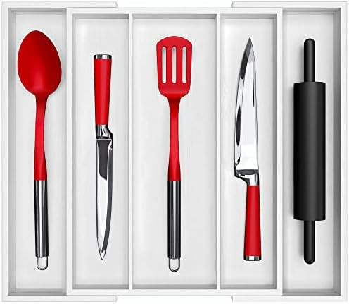 Luxury Bamboo Kitchen Drawer Organizer - Expandable Utensil Organizer for Drawer - Utensil and Silve | Amazon (US)