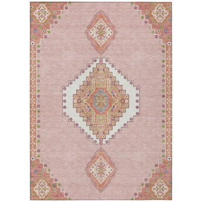 3' X 5' Pink Oriental Washable Indoor Outdoor Area Rug | Wayfair North America