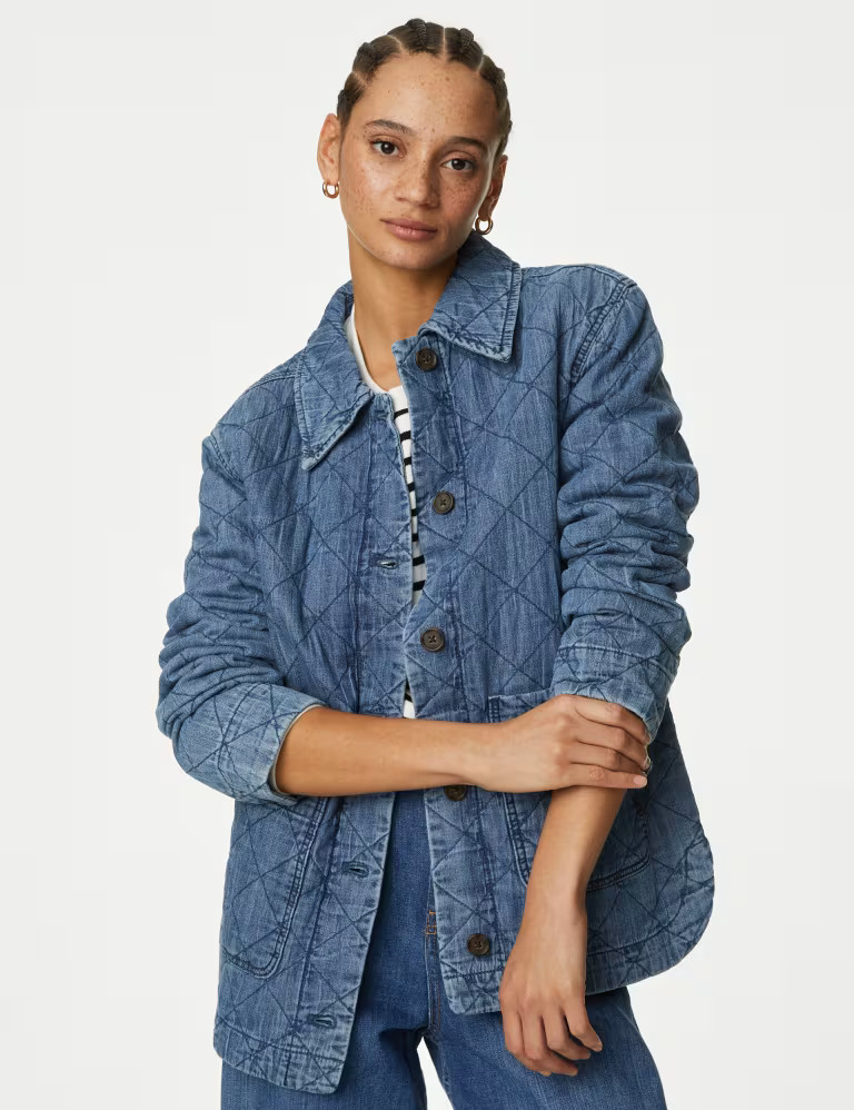 Pure Cotton Denim Quilted Shacket | Marks & Spencer (UK)