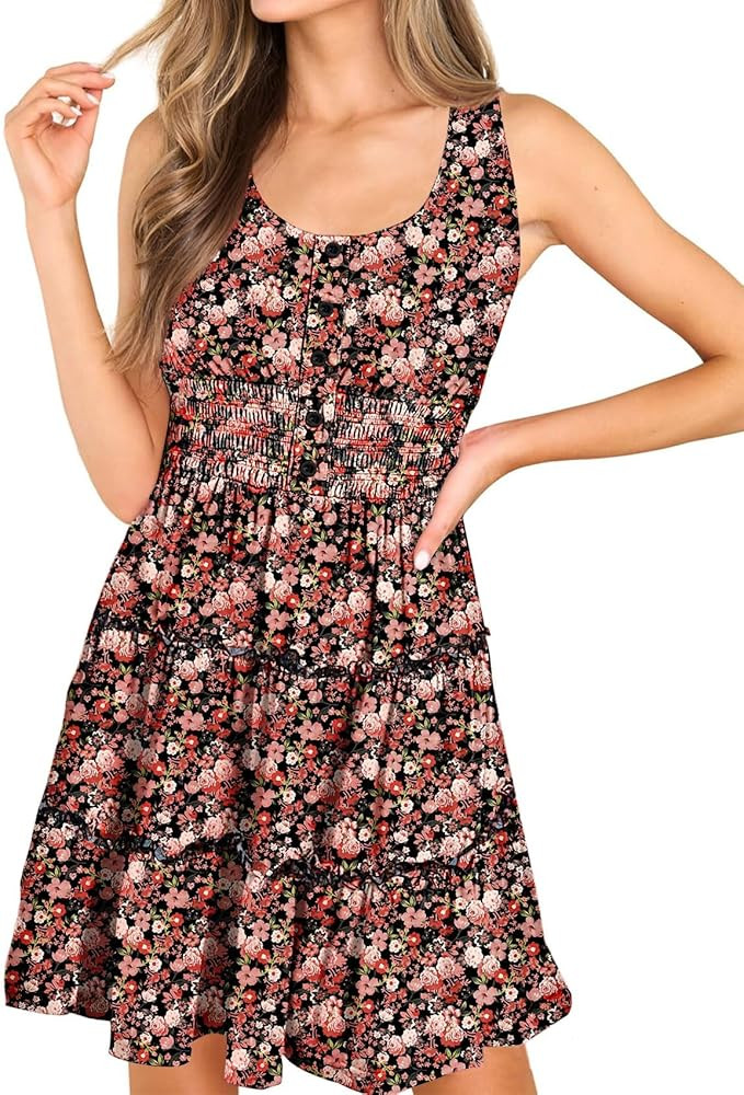 Womens Summer Dresses Sleeveless Button Down Casual Swing Mini Dress | Amazon (US)