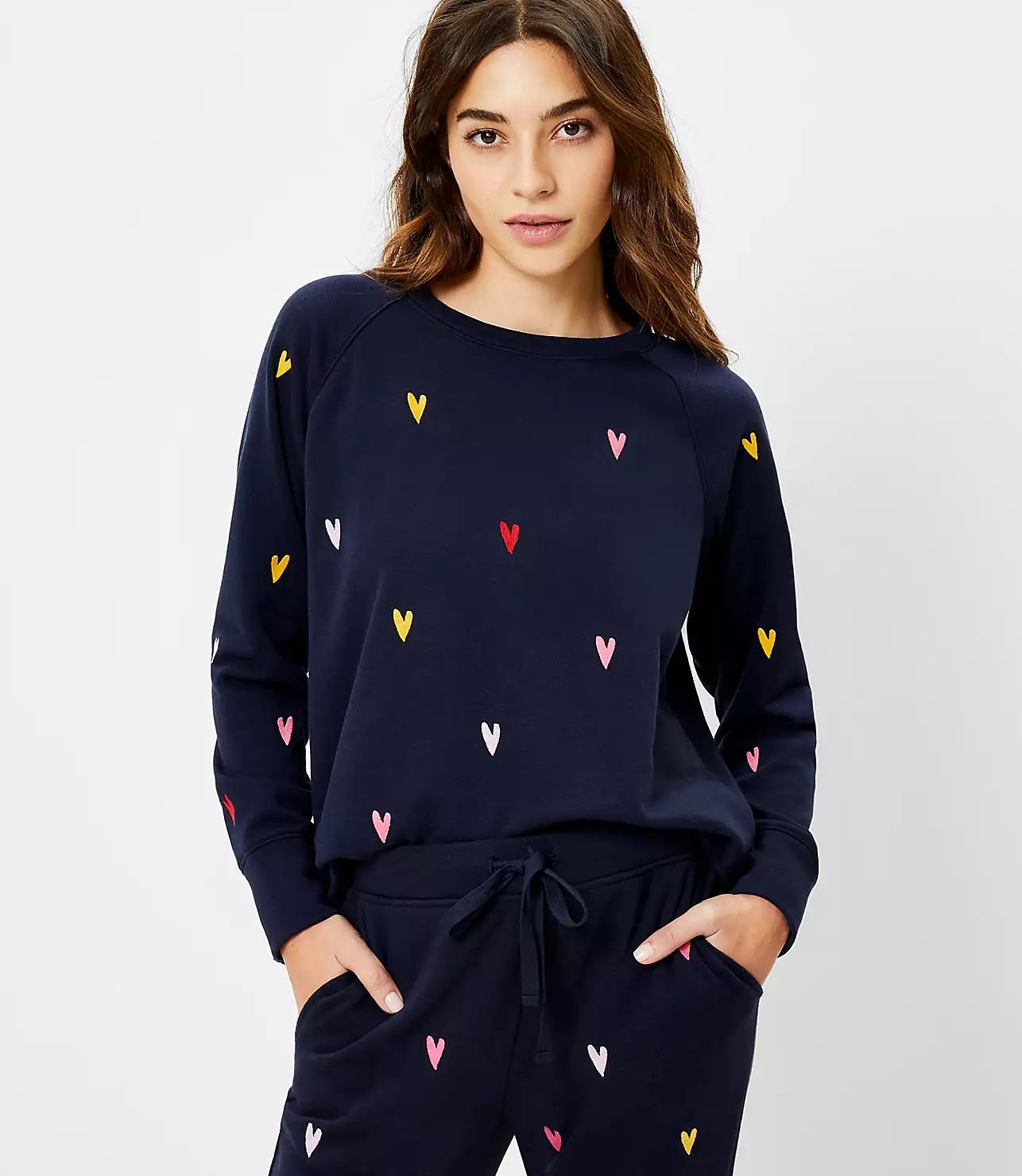 Lou & Grey Colorful Heart Terry Sweatshirt | LOFT
