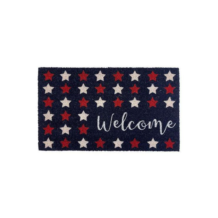American Welcome Natural Fiber Coir Doormat Patriotic Stars Outdoor 30" x 18" Briarwood Lane | Target