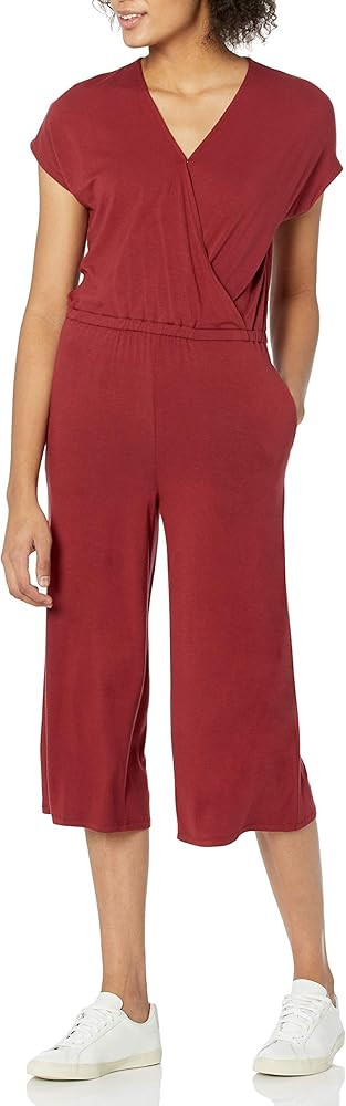 Amazon Essentials Women's Short-Sleeve Surplice Cropped Wide-Leg Jumpsuit | Amazon (US)