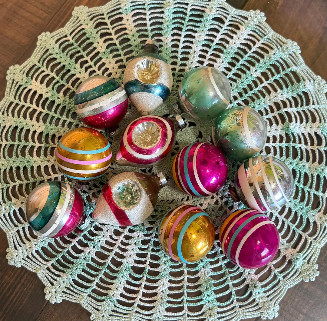 Vintage Christmas Shiny Brite Mercury Glass Ornaments 12 - Etsy | Etsy (US)