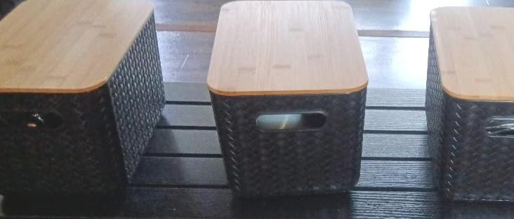 4 Packs Storage Bins with Bamboo Lids - Plastic Storage Containers with Lids Stackable Storage Bo... | Amazon (US)