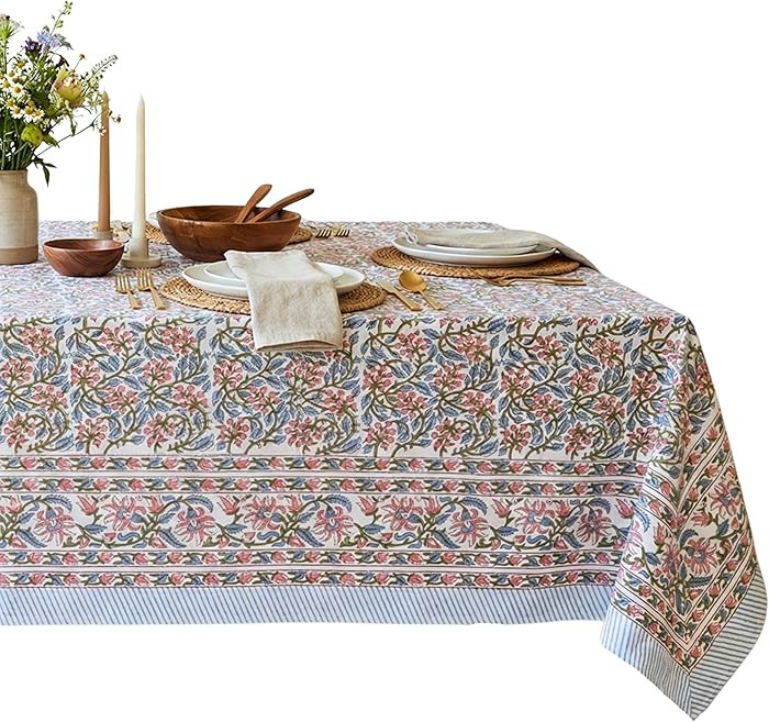 ATOSII Kalina 100% Cotton Fall Rectangle Tablecloth, Handblock Print Floral Table Cloth for Kitch... | Amazon (US)