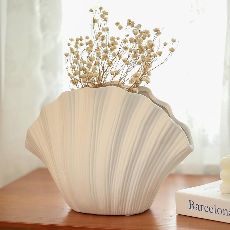 Shell-Shaped Vase for Living Room Decor, Ceramic Vases for Modern Home Decor, Unique Vase for Far... | Amazon (US)