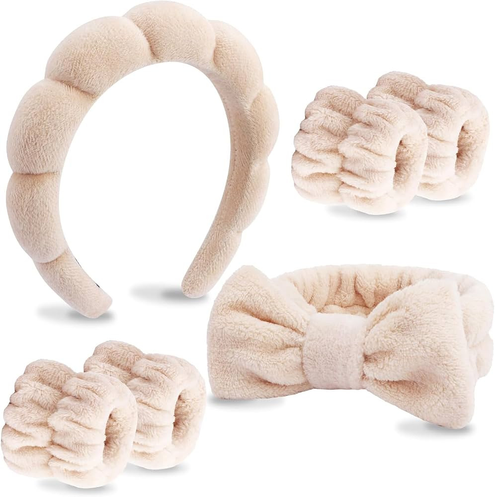 6 Pack Makeup and Skincare Headbands, Brown Sponge Hair Band Bow Tie Set - Wristband Hair Accesso... | Amazon (UK)