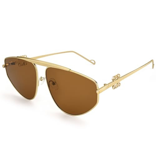 Oversized Aviator Sunglasses for Women Men Trendy UV400 Fashion Big Shades Gold Metal Sun Glasses | Amazon (US)