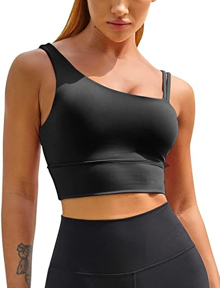 MELYUM Womens One Shoulder Sports Bra Longline Padded Workout Crop Tank Tops Fitness Yoga Asymmet... | Amazon (US)