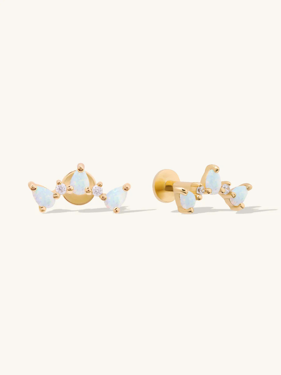Trio Opal 14K Gold Vermeil Flat Back Earrings | Wanderlust + Co | Wanderlust + Co