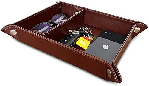 Valet Tray for Men and Women - PU Leather Nightstand Organizer with Desk Catchall Tray, Dresser B... | Amazon (US)