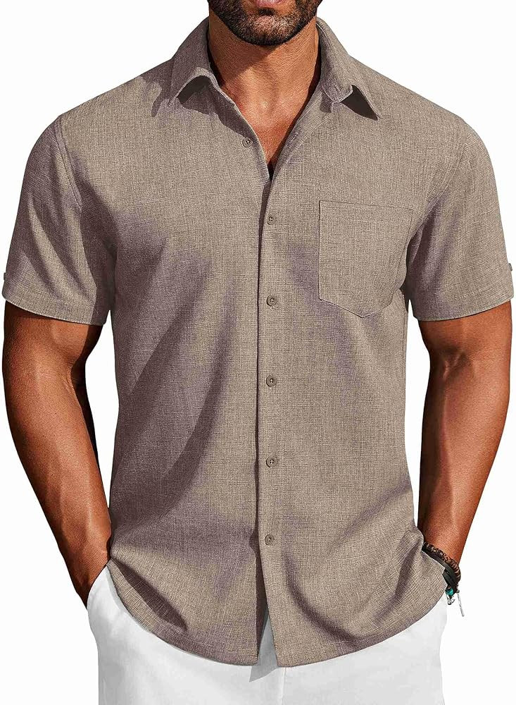 COOFANDY Men's Button Down Shirts Short Sleeve Casual Shirts Summer Beach Linen Shirts with Pocke... | Amazon (US)