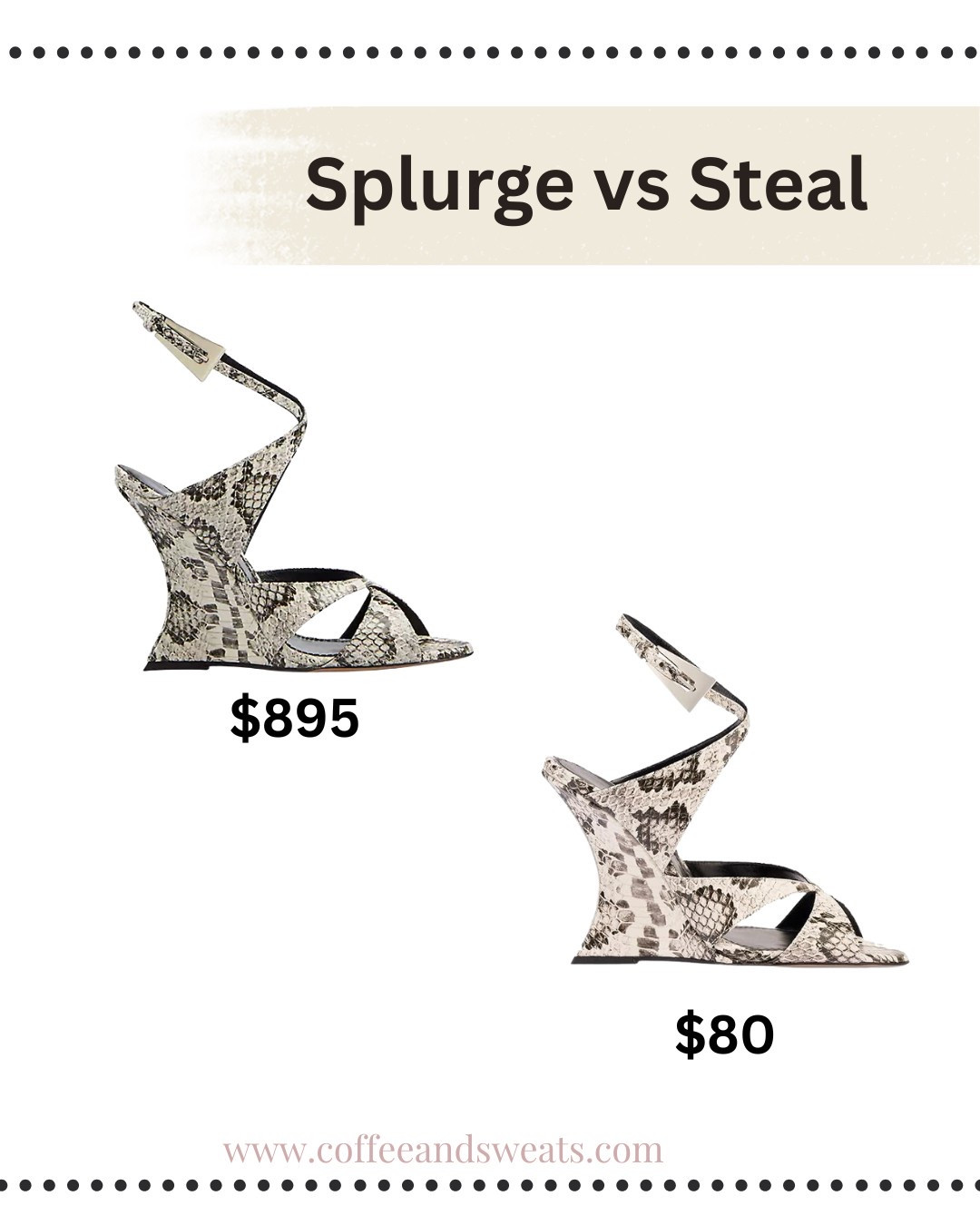 Splurge vs Steal - I was so excited when I found the perfect dupes for these Paris Texas Laila Python Printed Wedge Sandals!! For more than 90% less 🥳 #pythonprint #wedges #dupes #sandals 

#LTKStyleTip #LTKShoeCrush #LTKFindsUnder100
